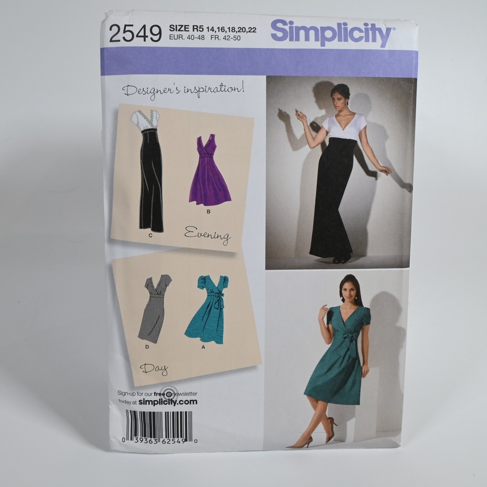 Simplicity 2549 Sewing Pattern Misses Dress R5 14-22 Uncut Factory Folded